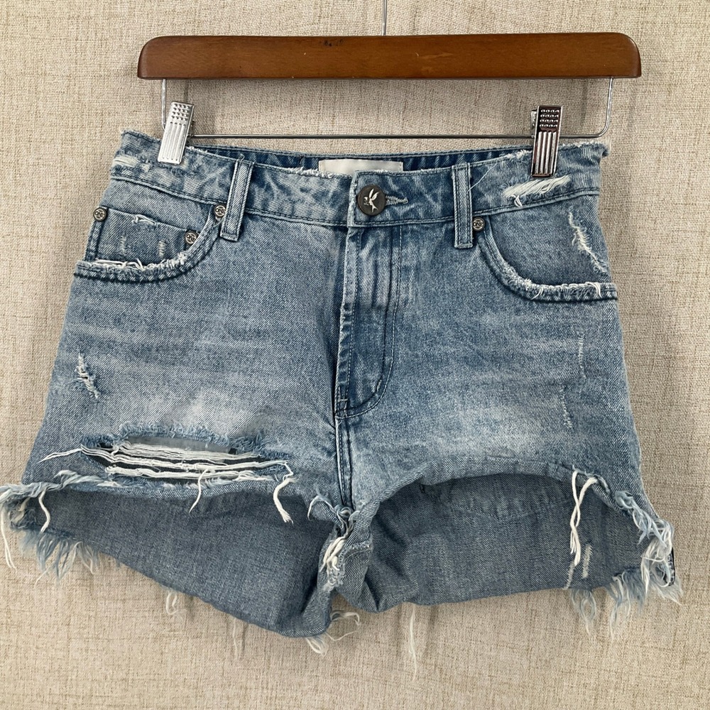 One Teaspoon Denim Shorts Womens 26 Blue Distressed Frayed Raw Hem Bandits Boho